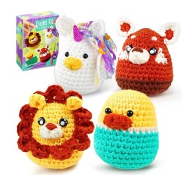 TIKA 4-Pack Beginner Crochet Animal Kit – DIY Craft Set with Video Tutorials Gift