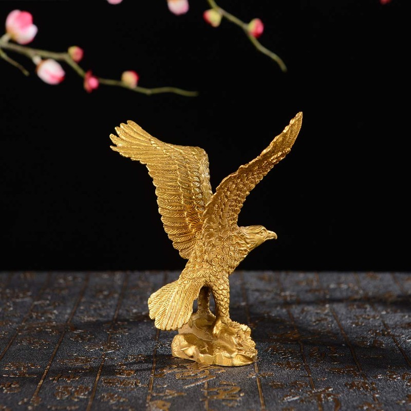 Golden Brass Fengshui Handmade Fortune Eagle Statue Hawk figurine Home
