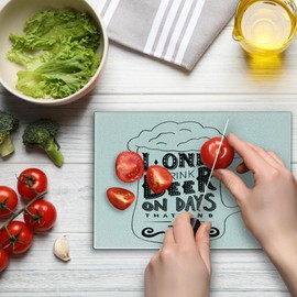 Lunarable Man Cave Cutting Board, Vintage Style Design Mug and Foamy Beer Hipster Calligraphic Retro Art Joke, Decorative Tempered Glass Cutting and Serving Board, Small Size, Black and White