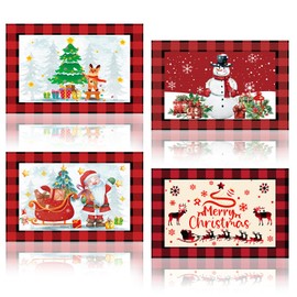 Christmas Placemats Set of 4, Seasonal linen Xmas Santa Claus Christmas Tree Placemats Merry Christmas Snowman Elk Placemats Farmhouse Indoor Kitchen Dining Table Decoration for Home Party,12x18In