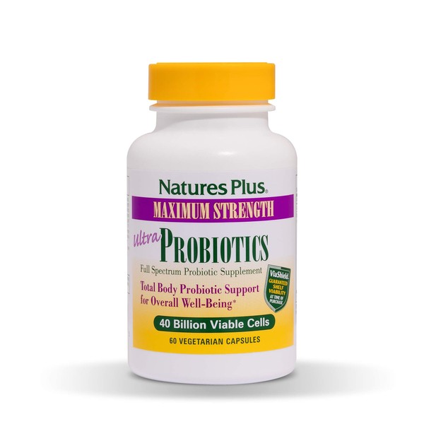 NaturesPlus Ultra Probiotics - Maximum Strength Digestive Supplement - Total Body & Gut Health - Intestinal & Colonic Probiotics & Prebiotic Acai - 30 Vegetarian Capsules (30 Servings)