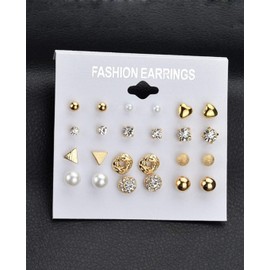 Ofeiyaa 57 Pairs Assorted Multiple Stud Hoop Earrings for Women Crystal Pearl Stud Earrings Set