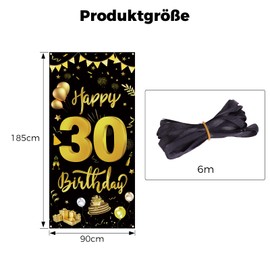 GoldRock 30th Birthday Decoration Banner, Decoration 30th Birthday Woman, 30th Birthday Women Decoration, 30th Birthday Banner Background 185 cm × 90 cm, 30 Years Birthday Party Supplies Photo Prop