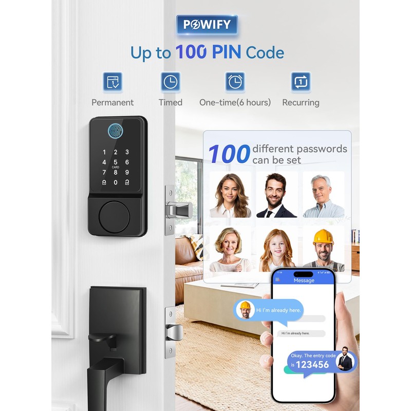 POWIFY Keyless Entry Door Lock with Handle, APP Control Smart