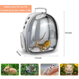 CUTENNIOU Bearded Dragon Carrier with Harness and Leash Set Large Small Animal Carrier Backpack Bubble Window Portable Small Pet Carrier for Reptile Lizard Rabbit Bird Guinea Pig Cat Travel Walking
