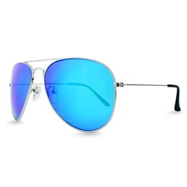 Boolavard Classic Sunglasses for Men Women Driving Sun glasses Polarized Lens UV Blocking (Silver Frame/Blue Lens)