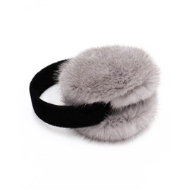 surell Mink Fur Earmuff with Velvet Band, Ear Warmer, Winter Fashion (Grey)
