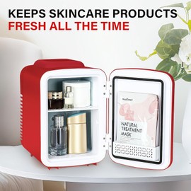 YSSOA 4L/6 Can Mini Fridge, Warmer & Cooler Portable Compact Refrigerators, 100% Freon-Free, for Skincare, Food, Drink, Red