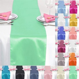 Time to Sparkle 5 Pack Satin Table Runners 12"x108"inch Chair Sashes Swags Wedding Party Table Decoration - Mint Green