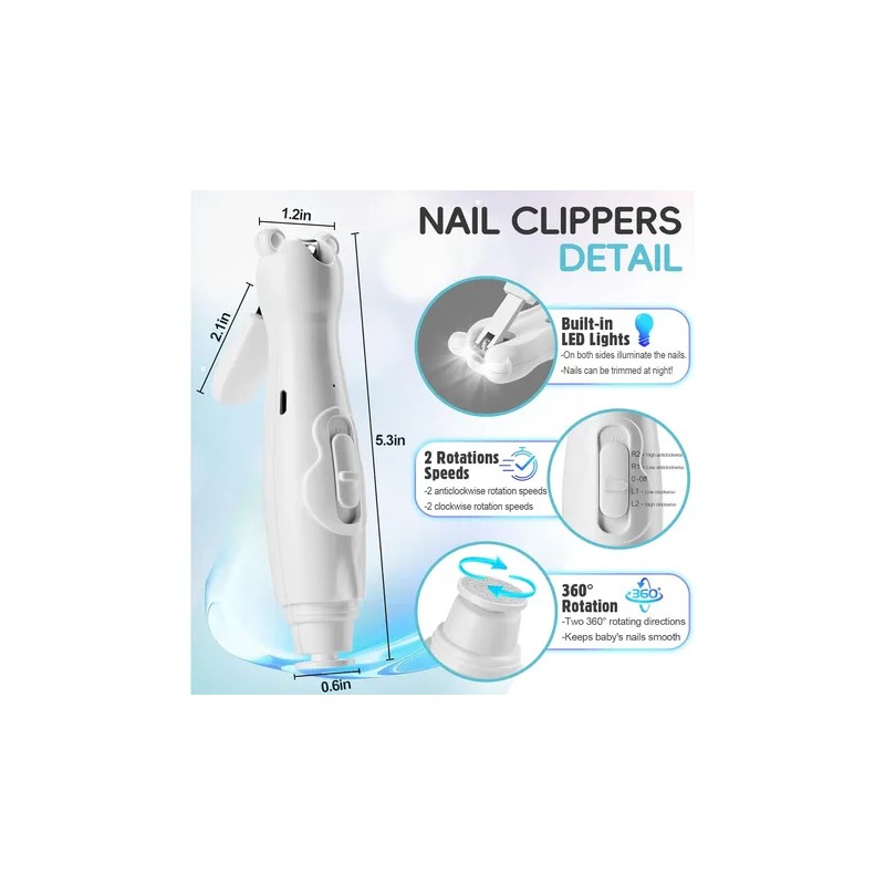Kit Limador Uñas Cortaúñas Para Bebe Eléctrico Luz Led