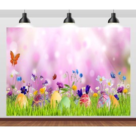 CORFOTO 7x5ft Easter Backdrop Spring Easter Photography Backdrop Spring Flowers Nature Grass Field Background Children Birthday Party Banner Easter Party Backdrop Photo Props