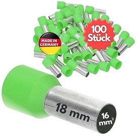 Kalitec AE1618GN Insulated Wire End Ferrules 16.0 mm² 18 mm Long Green I Made in Germany I Industrial Quality Pack of 100