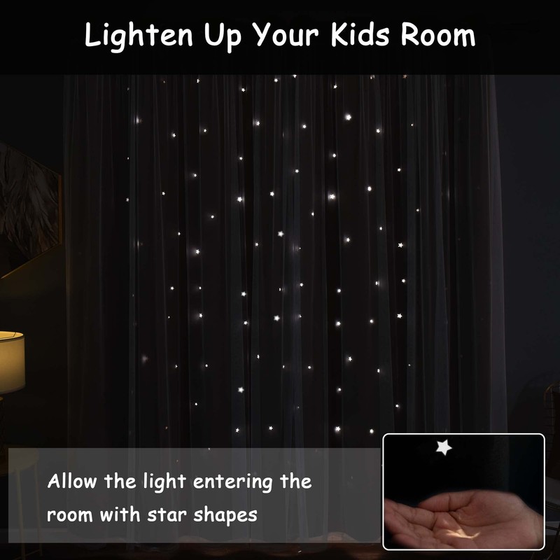 Kinryb Star Cutout Blackout 95 Inches Curtains Double Layer with