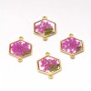 6PCS Gold Tone Queen Anne's Lace Flower Resin Hexagon Charm