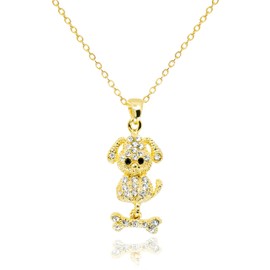 MUSEQVE CZ Dog Pendant Necklace for Women • 14K Gold Plated Hanging Charm Animal Jewelry • Cute Cubic Zirconia Puppy Necklaces Non Tarnish [DN-T-G]