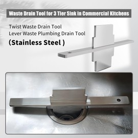 XQK Waste Drain Tool for 3 Tier Sink in Commercial Kitchens（Stainless Steel),Twist Waste Drain Tool and Lever Waste Plumbing Drain Tool