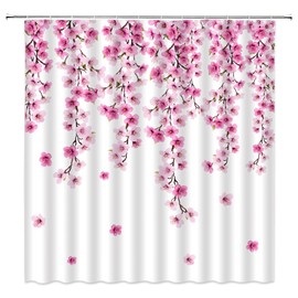 AYDSMYD Cherry Blossom Shower Curtain Hot Pink Floral Asian Japanese Spring Home Fabric Bathroom Decor Set Include Hooks,70" WX70 H