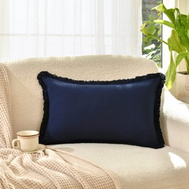ZWJD Pillow Covers 12x20 Set of 2 Navy Throw Pillow Covers with Fringe Chic Cotton Decorative Pillows Square Cushion Covers for Sofa Couch Bed Living Room Farmhouse Boho Decor