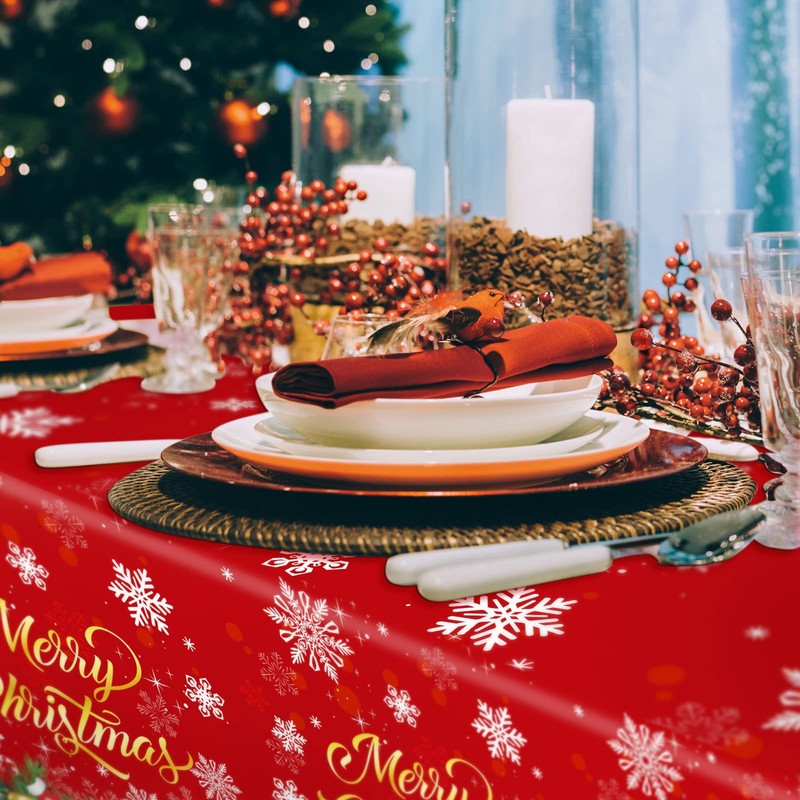 3 Pieces Merry Christmas Tablecloth Christmas Tree Plastic Table Cover