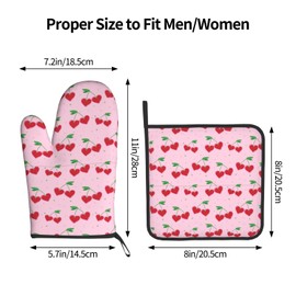 Y2K Heart Cherry Oven Mitts and Pot Holders Sets Hot Pads Heat Resistant Gloves Oven Mitten for Baking Kitchen Bakeware Cooking BBQ