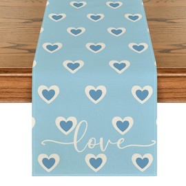 Artoid Mode Blue Heart Love Father's Day Table Runner,Happy Papa's Day Kitchen Dining Table Decoration for Home Party Decor 13x72 Inch
