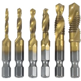 6pcs Audio Fan Drill Tap Carbide Drill Bit Hex Shaft Titanium-Gold Chamfer Multifunction Drilling Threading Spiral HSS High Speed Steel M3 M4 M5 M6 M8 M10
