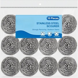 10 Pack Stainless Steel Scrubber, Steel Wool Srubber for Scouring Stubborn Messes from Pots and Pans, Stoves,Broiler Racks,Grills and More - Size: Stainless Steel-Pack of 10 Scrubbers