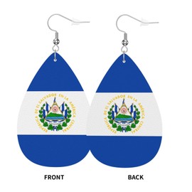 El Salvador Flag Leather Earrings Dangle Earrings Lightweight Teardrop Earrings for Women