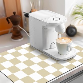 UJoowalk Checkered Dish Drying Mat Versatile with Non-Slip Rubber Backing, Heat Resistant & Stain-Resistant - Extra Large 12"x19" for Kitchen Counter and Coffee Bar Beige