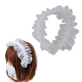 RED-SHYN Lolita White Lace Headband Headdress Ruffled Hairband Hair Accessories Vintage Cosplay for Tea Party Princess