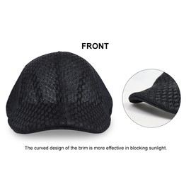 Rayson Flat Cap Breathable Summer Mesh Golfer Hat Newsboy Hats Mesh Flat Duck Bill Hats Casual Cap Hollow Mesh Beret Cap, black