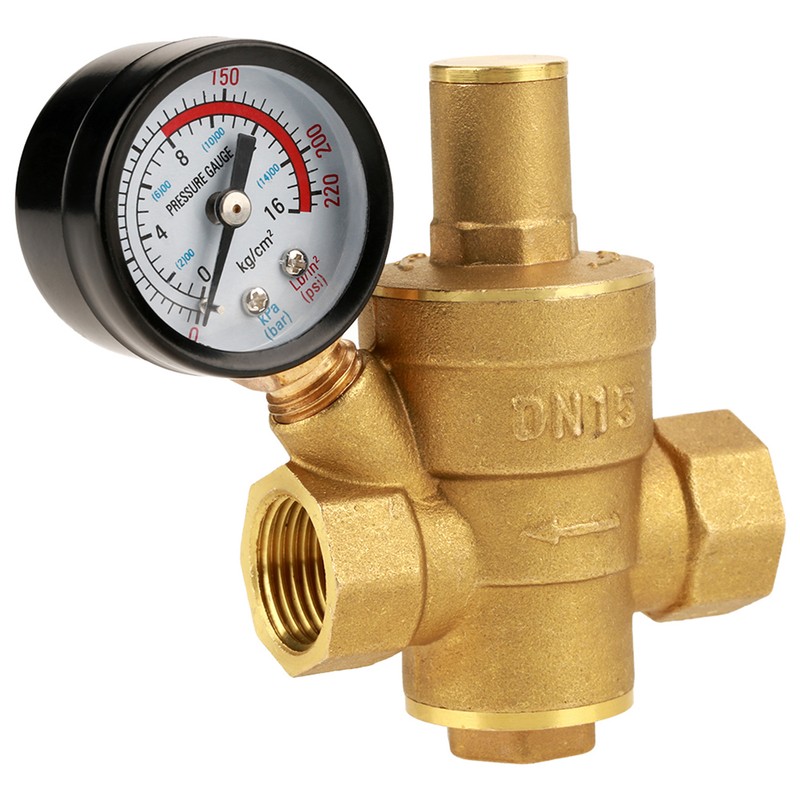 DN15 Brass Adjustable Water Pressure Regulator Reducer With Gauge Meter