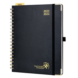 Poprun Premium Calendar, 2023/2024 Weekly Planner, 17-Month Diary, Ring Binidng, Aug.2023–Dec 2024, Hardcover Planner with Plastic Ruler, FSC® Certified Paper, Black, 25.5 x 21.5 cm