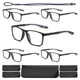 Hubeye TR90 Sports Reading Glasses for Men and Women Ultralight Flexible Anti-Blue Light Readers（Black+Black+Black+Black+Black，+1.75）