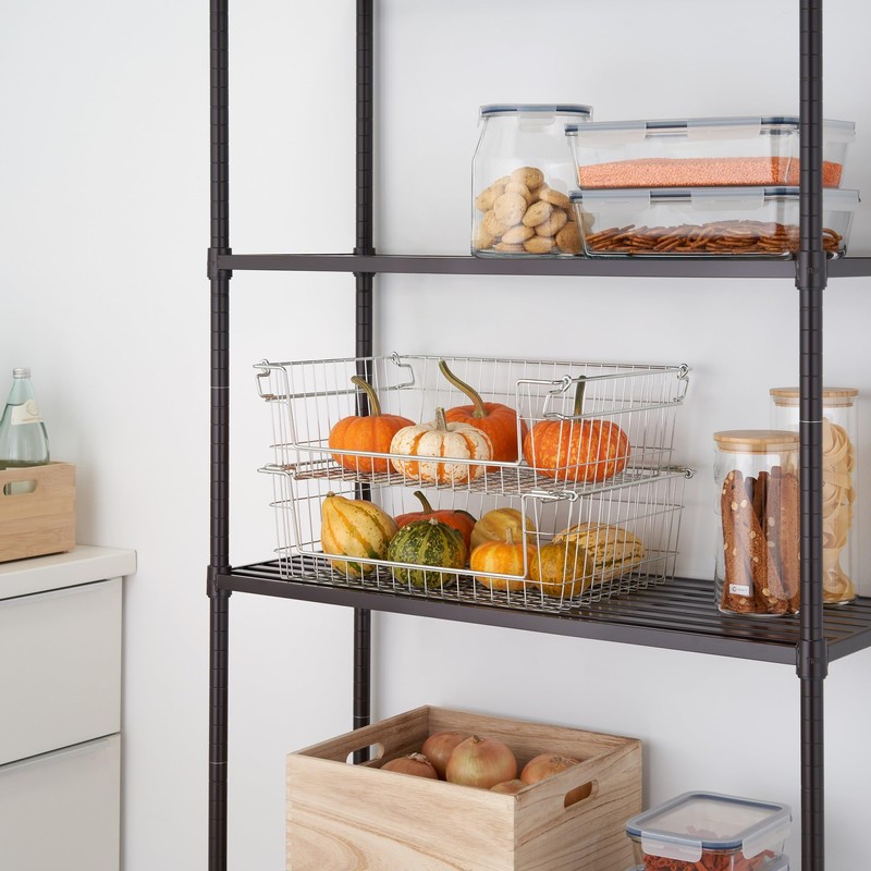 TRINITY 2-Pack Stackable Metal Wire Storage Baskets With Handles, Black,