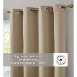HLC.ME Dakota 100% Complete Blackout Lined Drapery - Double Layer Thermal Insulated Energy Efficient Soundproof Window Curtain Grommet Panels for Bedroom & Living Room, 2 Panels (52 W x 84 L, Taupe)