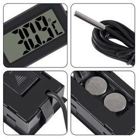 AOICRIE 4pcs Digital LCD Thermometer Temperature Monitor with 1M External Probe for Fridge Freezer Refrigerator Aquarium Black