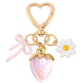 Rikhiua Cute Strawberry Keychain Bag Charm Accessories for Women Bag Purse Mom Friends Gift (Pink Bow)
