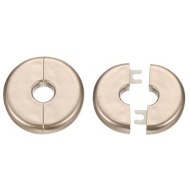 HARFINGTON 2pcs Wall Split Flange 11mm/0.4" Self-Adhesive Plumbing Cover Plates ABS Plastic Round Escutcheon Plate Buckle Design for Water Pipe Bathroom Kitchen Decoration, Gold Tone