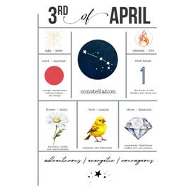 Birthdate Journal, April 3 - Aries Zodiac Birthday Gift Notebook Birth Month Flower Birthstone Zodiac Gifts For Women