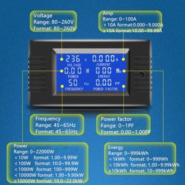PZEM-022 Open and Close CT 100A AC Digital Display Power Monitor Meter Voltmeter Ammeter Frequency t Voltage Factor Meter with Split CT