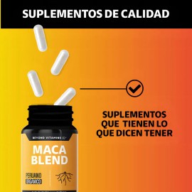 Maca Blend | Maca Peruana Orgánica + Pimienta Negra | Maca Negra | Sin Azúcar - Suplemento Alimenticio Vegano Beyond Vitamins Testo - 60 Cápsulas