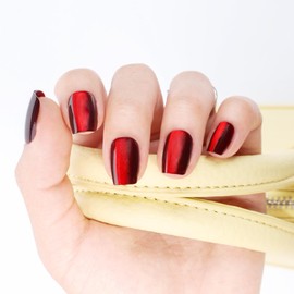 Yazikisa Red Cat Eye Press on Nails 30 Pcs Short Square Fake Nail Kit Acrylic Stick on False Fingernails Glue on Artificial Manicure for Women Girls Daily Wear DIY Gift