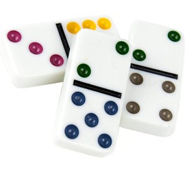 SKKSTATIONERY 28 Pcs Double 6 Color Dot Dominoes Game, White Domino in Tin Box.