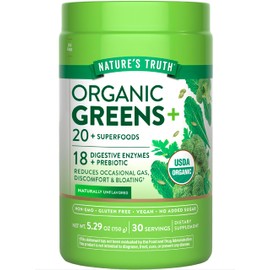 Nature's Truth Organic Greens Blend Powder | 20 Plus Superfoods | with Organic Spirulina, Beet Root, Digestive Enzymes & Prebiotics | Vegan, Non-GMO & Gluten Free Supplement