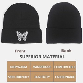 AJG Beanie Hats for Men,Unisex Smile Face Embroidered Acrylic Soft Warm Winter Cuffed Knit Hats for Women (Butter-Beige)