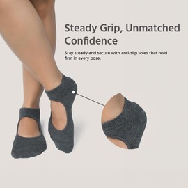 BALENZIA Pilates Grip Socks Women |Pack of 6| Yoga Accesorries Grip Hospital Walk|Ballet Dance Anti Slip Non Skid Sock, 2 Black, 4 Dark Grey, 4-7