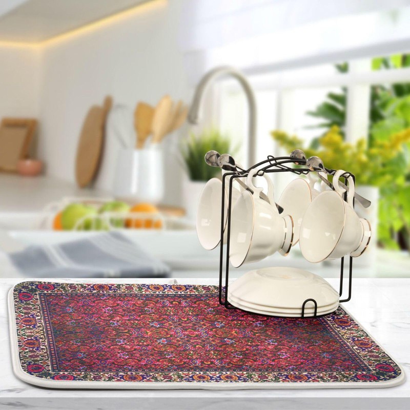 ElliTarr Retro Dish Drying Mat for Kitchen,Microfiber Absorbent Dish Draining