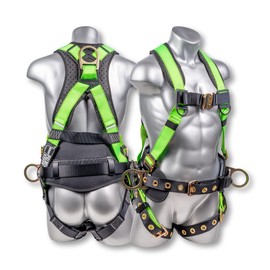 Palmer Safety ATERET Full Body 5 point Harness, Padded Back Support, Quick-Connect Buckle, Grommet Legs, Back&Side D-Rings, OSHA ANSI Industrial Roofing Personal Equipment (High Vis Green - 2XLG)