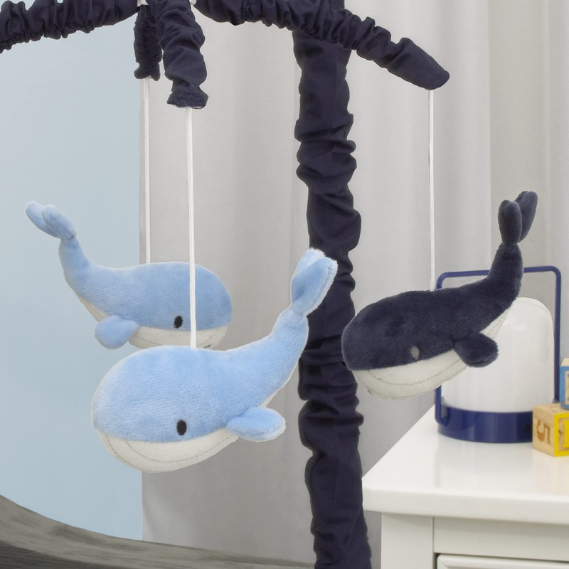 NoJo Nantucket Adventure Baby Blue and Navy Whale Musical Mobile